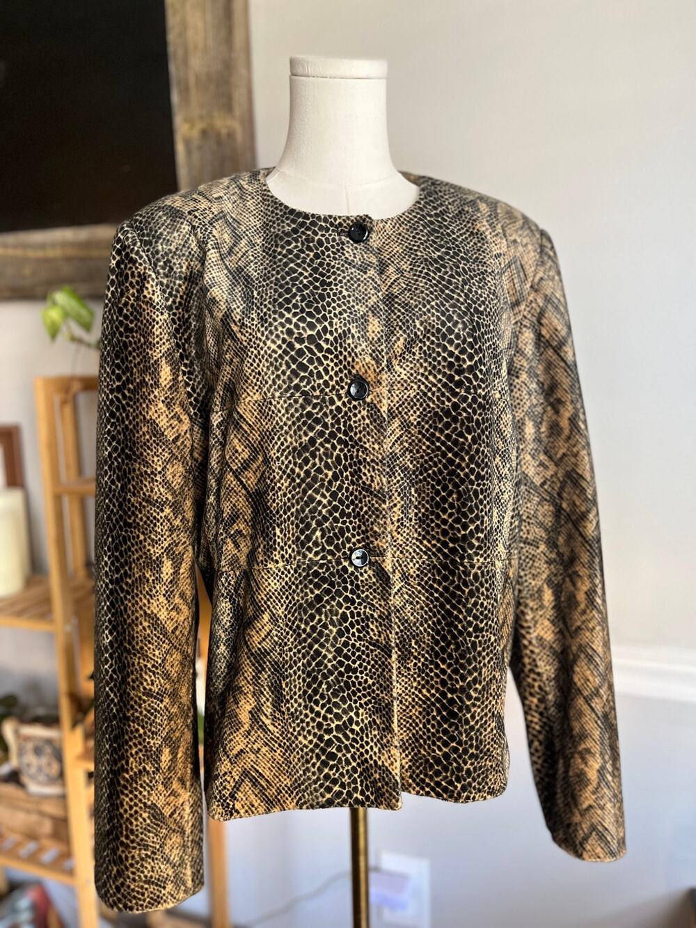 Vintage 90s Animal Print Jacket Cheetah Faux Fur Size Large